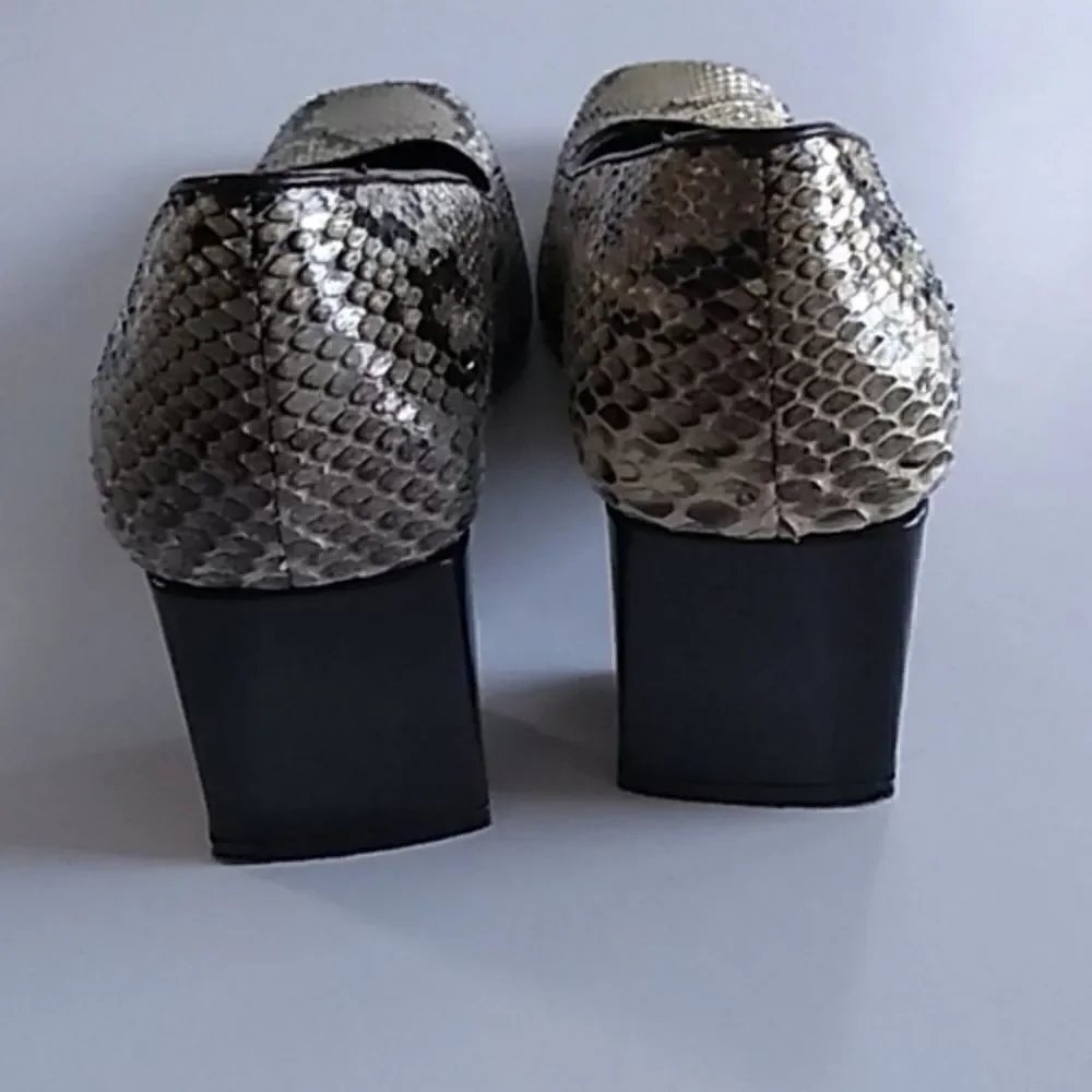 Prevata Snakeskin Heels Brown Cream Genuine Snakeskin, Size 9.5 US‎